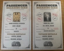 2 ENGLAND CRICKET NOVELTY SS GREAT BRITAIN BOARDING CARDS THE ASHES AUSTRALIA