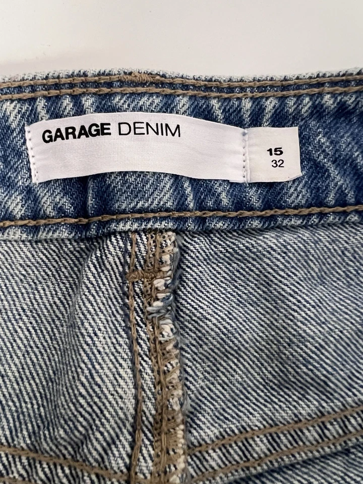 Jeans feminino Garage Denim Street perna larga tamanho 15 rasgado cintura alta desgastada - Imagem 4 de 4