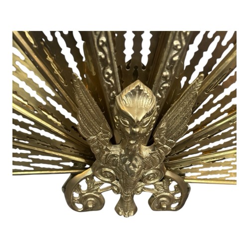 Paravento camino pieghevole vintage ottone pavone gargoyle griffin art deco ornato - Foto 5 di 9