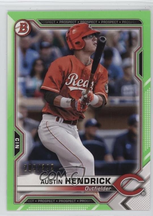 2021 Bowman Prospects Neon Green Border 209/399 Austin Hendrick #BP-55 17hq