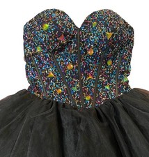 Vtg 90s Y2K Strapless Corset Dress Sz M Black Sequin Prom Fairy Tulle Whimsigoth