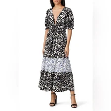 Love, Whit by Whitney Port Black Floral Puff Sleeve Dress