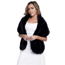 Women's Faux Fur Collar Scarf Wrap, Winter Warm Wrap Stole Scarf Shawl Black