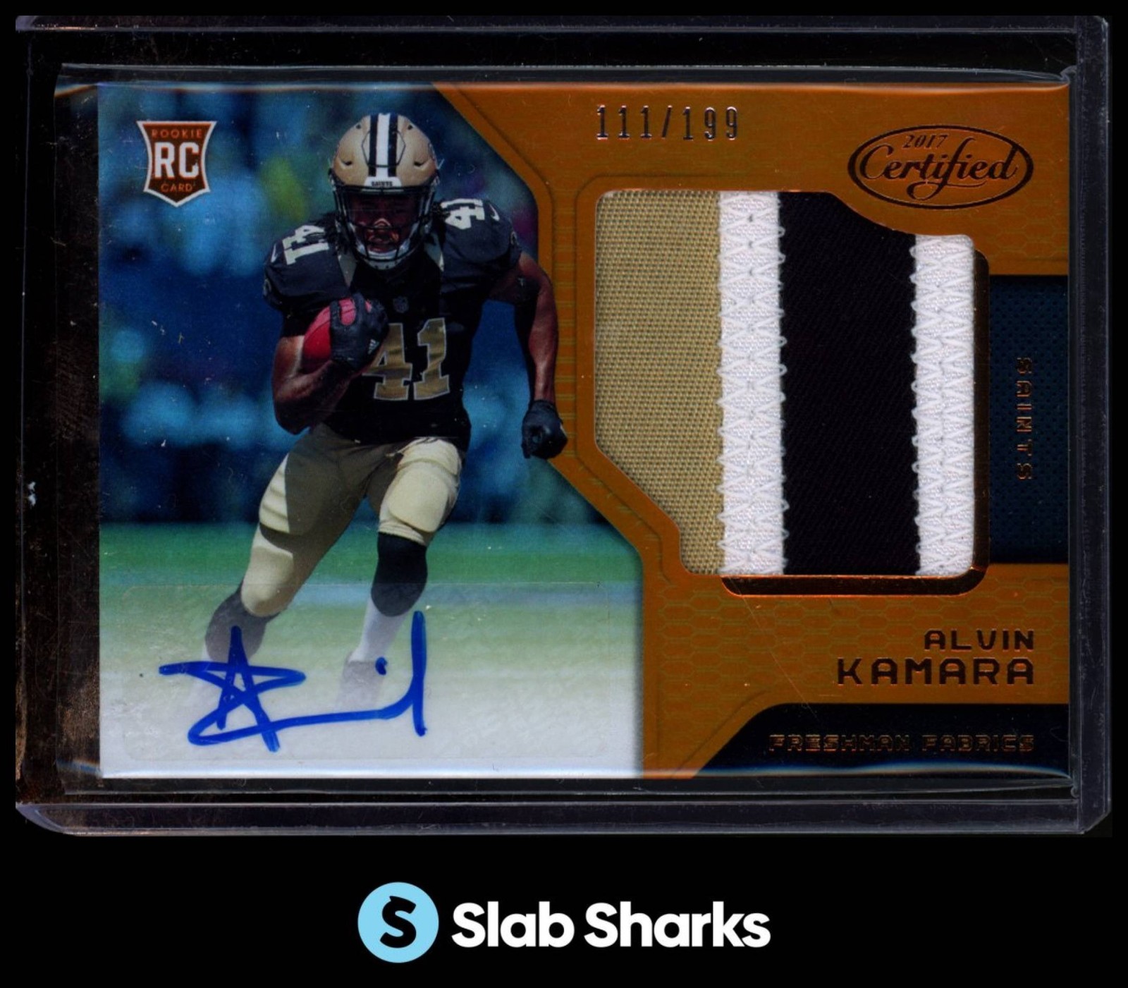 2017 PANINI CERTIFIED ALVIN KAMARA FRESHMAN FABRIC ORANGE PATCH RC AUTO /199