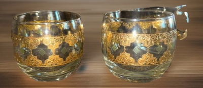 #ad Vintage Culver Valencia 22K Gold Lowball Glasses Set of 5 Mid Century Modern MCM $84.99
