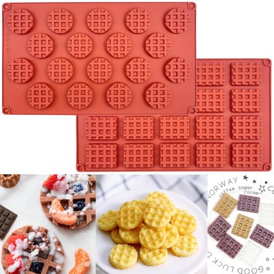 2 Pcs Rectangle Round Waffle Silicone Mold 18-Cavity 20-Cavity Mini Waffle Co...