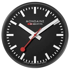 NEW Mondaine Official Swiss Railways Wall Clock Black 25cm