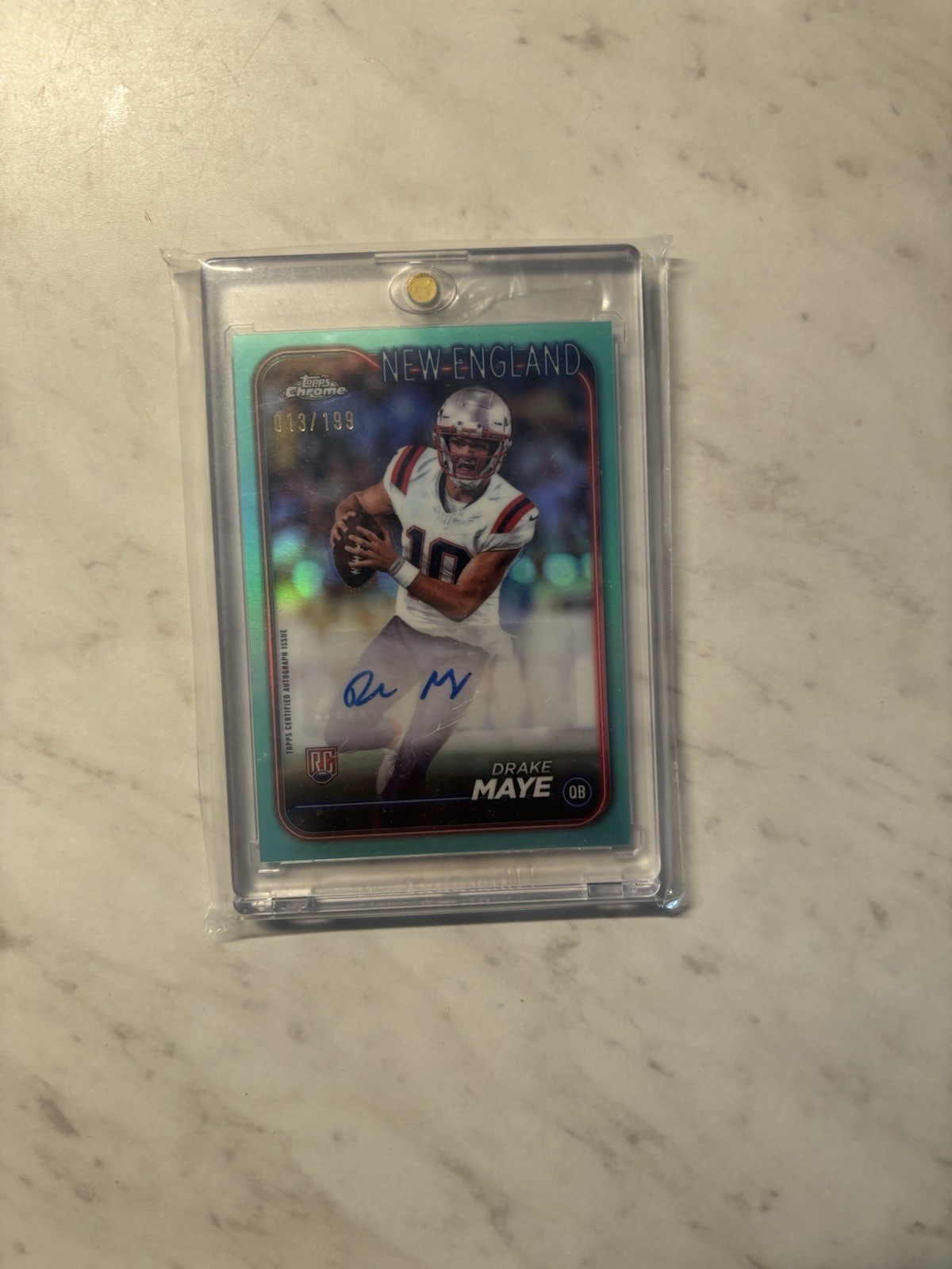 2024 Topps Chrome Patriots Drake Maye Aqua True Rookie Auto /199
