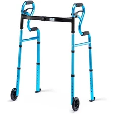 3 in 1 Folding Walker w/5” Front Wheels Width Adjustable Compact Standard Walker