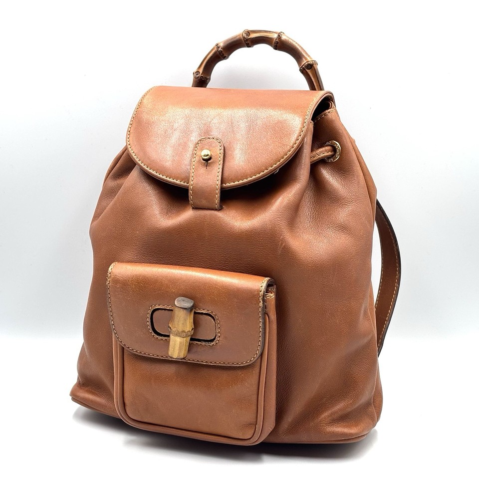 Gucci Backpack Bamboo Leather Brown Authentic