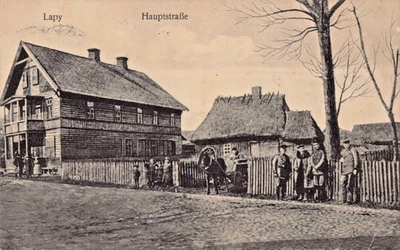 Łapy 1917 Ansichtskarte Polen Deutsche Soldaten erster Weltkrieg Hauptstr. Lapy - Bild 1 von 4