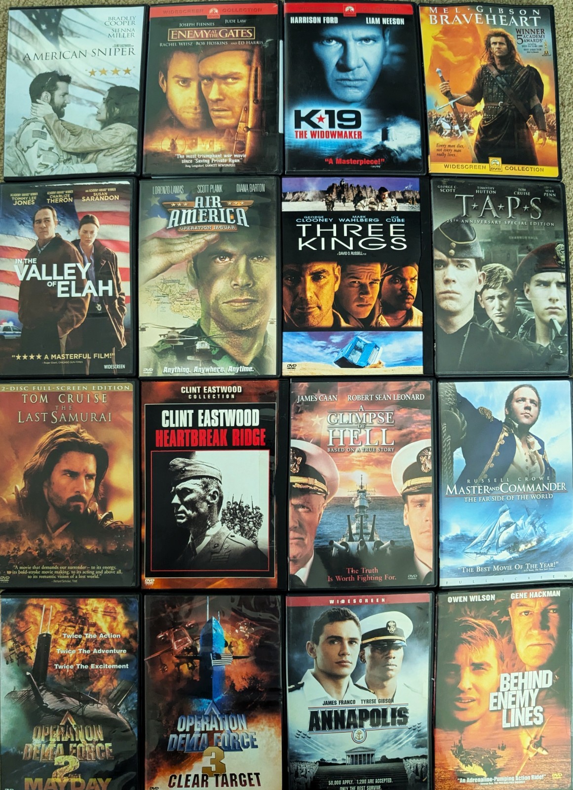All Military & War Movies, Collection of 16 DVDs - Excellent condition!