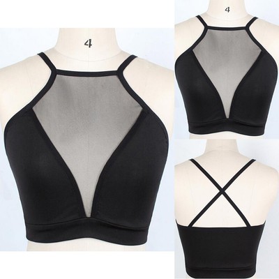 Damen durchsichtig Netz transparent Crop Top TShirt Bluse in Schwarz S/M/L/XL/2X