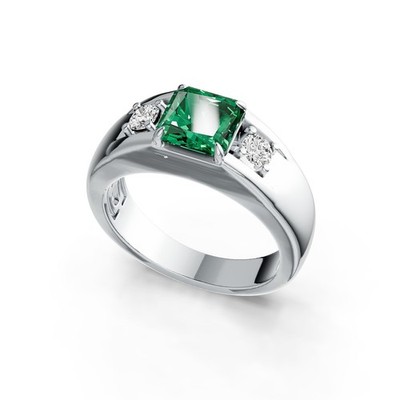 Men's Sterling Silver Semi Mount Ring Setting Princess SQ 7X7mm RD 3.5mm 3-Stone
