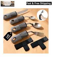 Adaptive Utensils Set, 4-Piece Weighted Utensils with 2 Elastic Strap for Par...