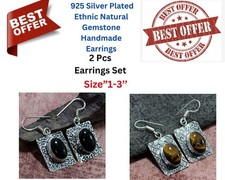 Black Onyx, Tiger Eye 2 Pcs Earrings Set | Combo Set 1.5|1.6" AU p806