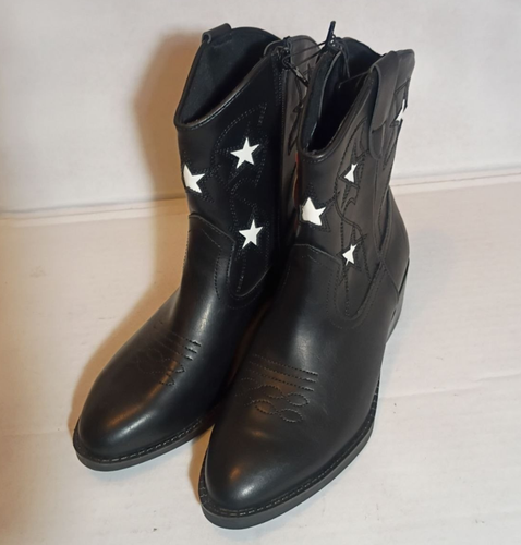 Wonder Nation Girls Western Boots Black White Star Faux Leather Zip NWT