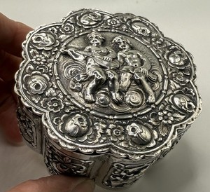 Antique Ornate Sterling Silver 800 Jewelry Trinket Box Cherubs 122g Not Scrap NR