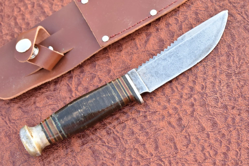 VINTAGE THE W BINGHAM CO LEATHER SLAB SIDE FIXED BLADE HUNTING KNIFE (25147) - Image 2 of 4