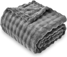 Grey Bubble Fleece Blanket for Couch, Super Soft Cozy Cute Throw Blanket for Wom