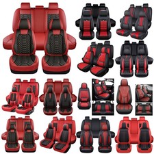 Faux Leather Seat Cover Full Set Front Blackred For Pickup Truck Suv Universal