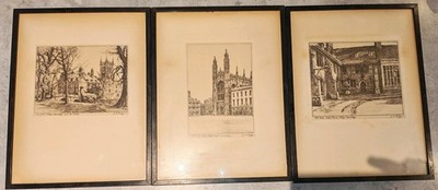 3er Set J.W. König signierte Radierungen - Cambridge Colleges - gerahmt - Plattenmarke