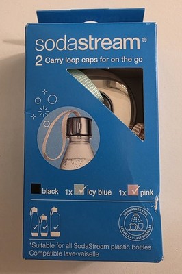 2 Sodastream Carry Loop Bottle Caps, White, 2-Pack 1 Icy Blue And 1 Pink