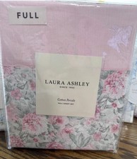 Laura Ashley FULL Pink Floral Pinstripe 4 Pc Sheet Set Cotton Percale NWT