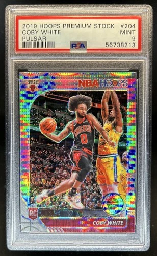 2019-20 Panini Hoops Premium Stock Coby White RC Prizm Pulsar #204 Bulls PSA 9