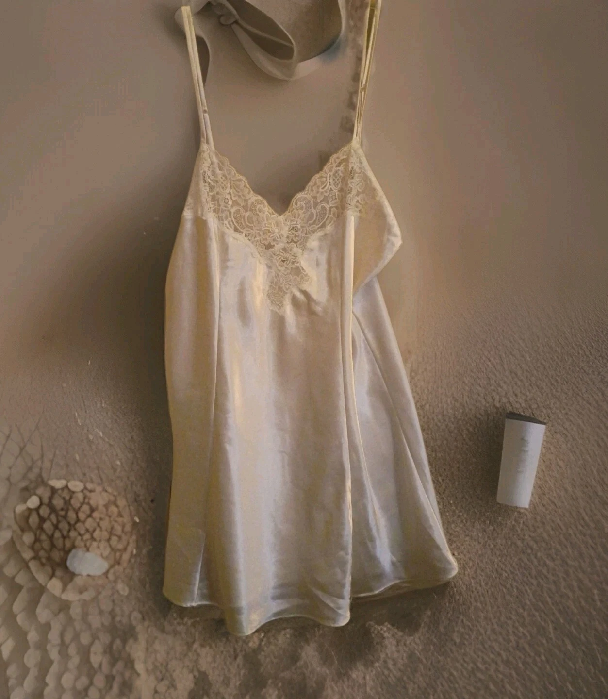 UNDERCOVER Abito corto vintage Victoria's Secret avorio grande camicia da sposa con pizzo