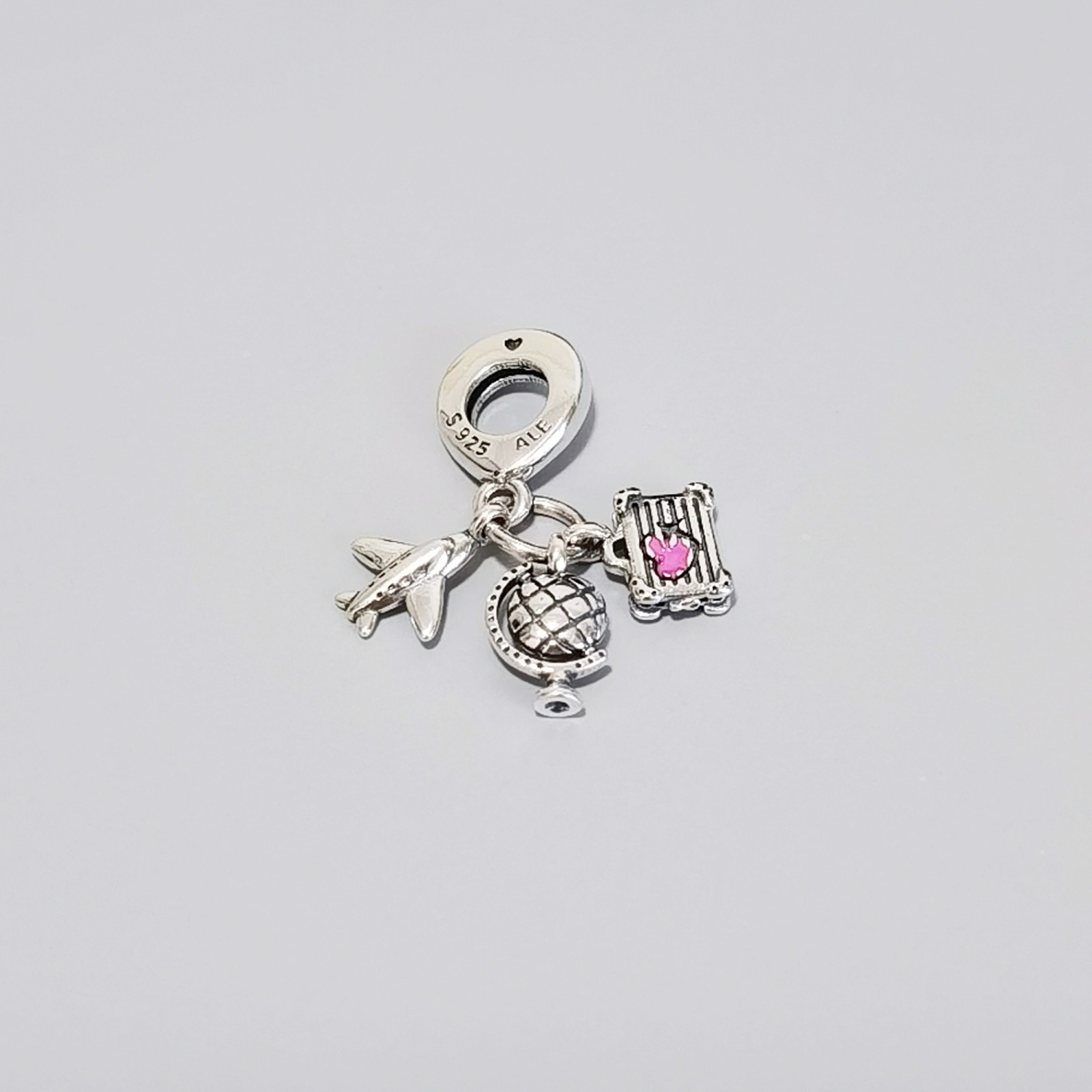 Authentic Pandora S925 ALE Airplane Globe and Suitcase Dangle Charm 799435C01