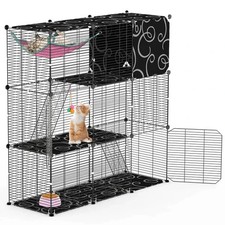 3-Tier Cat Cage Enclosure Indoor Cat Cage Playpen With Hammock Toy Ball Ladder D