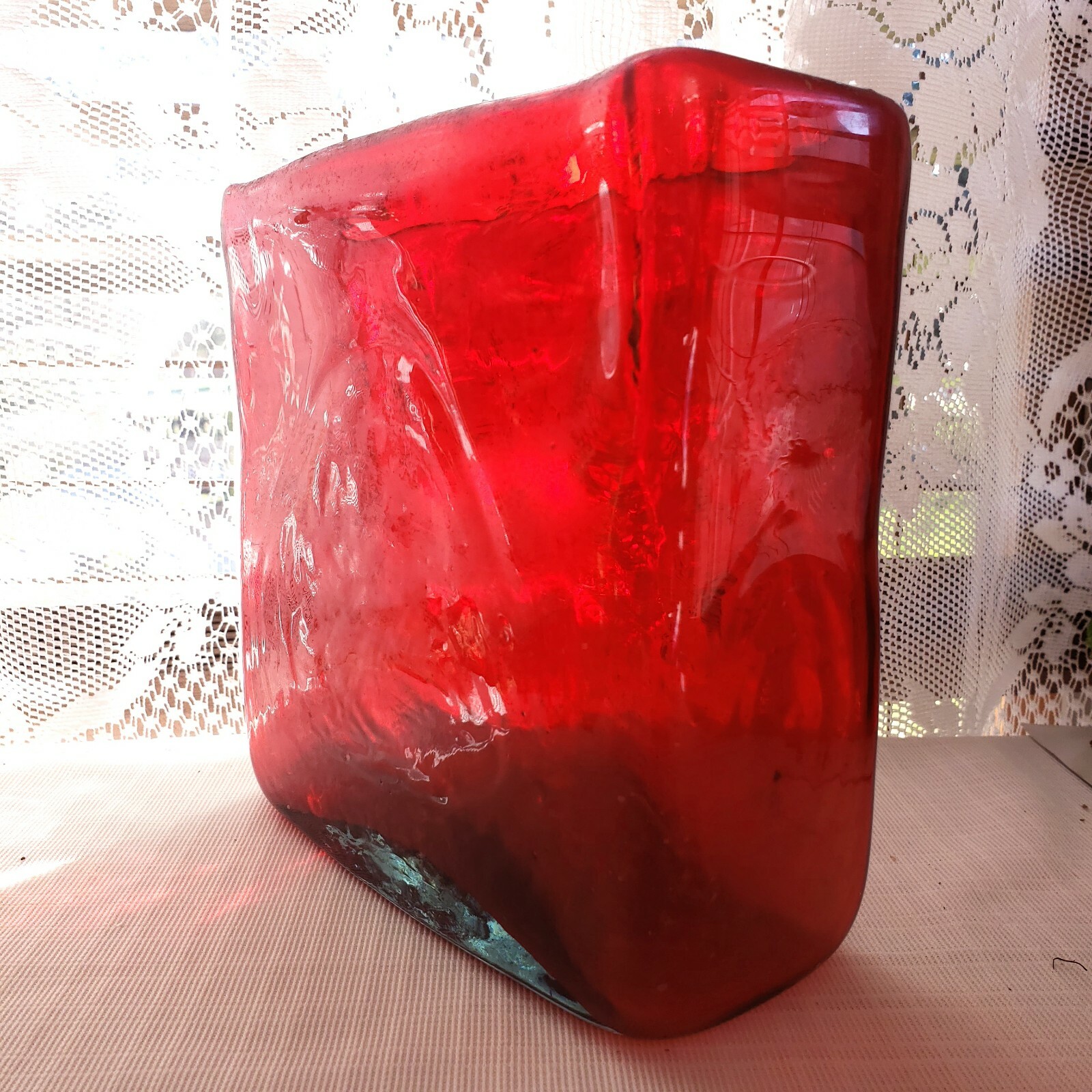Blenko Rectangular Vase Blenko Ruby Red Glass Rectangular Textured Vase | eBay