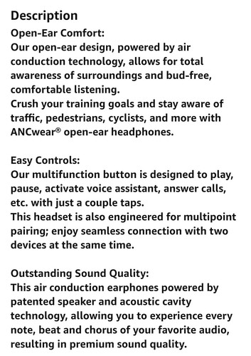 ANCwear Running Headphones with Native Voice Assistant, Wireless Bluetooth Sport - 第 8/9 張圖片