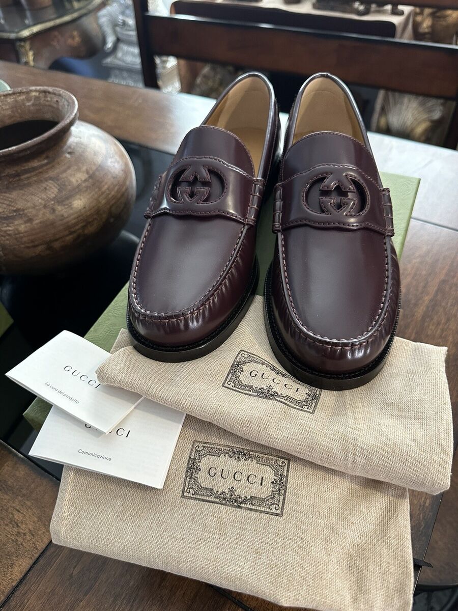 Gucci Kaveh Loafers Dark Ruby Leather Interlocking GG Men's Gucci Kaveh Loafers Dark Ruby Leather Interlocking GG Men's