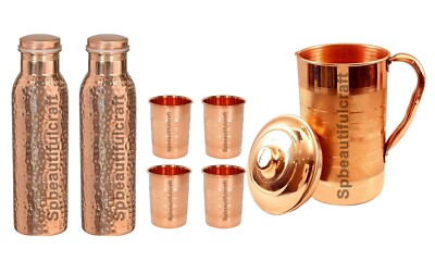 Pure Copper Water Pitcher Jug 1500ML 2 Hammered Water Bottle 4 Drinking Tumbler