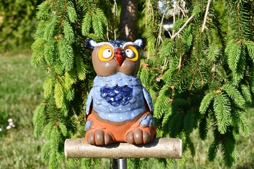Keramik Gartenstecker Dekoration Statue Eule Vogel H18cm Midene Handgefertigt - Bild 2 von 13