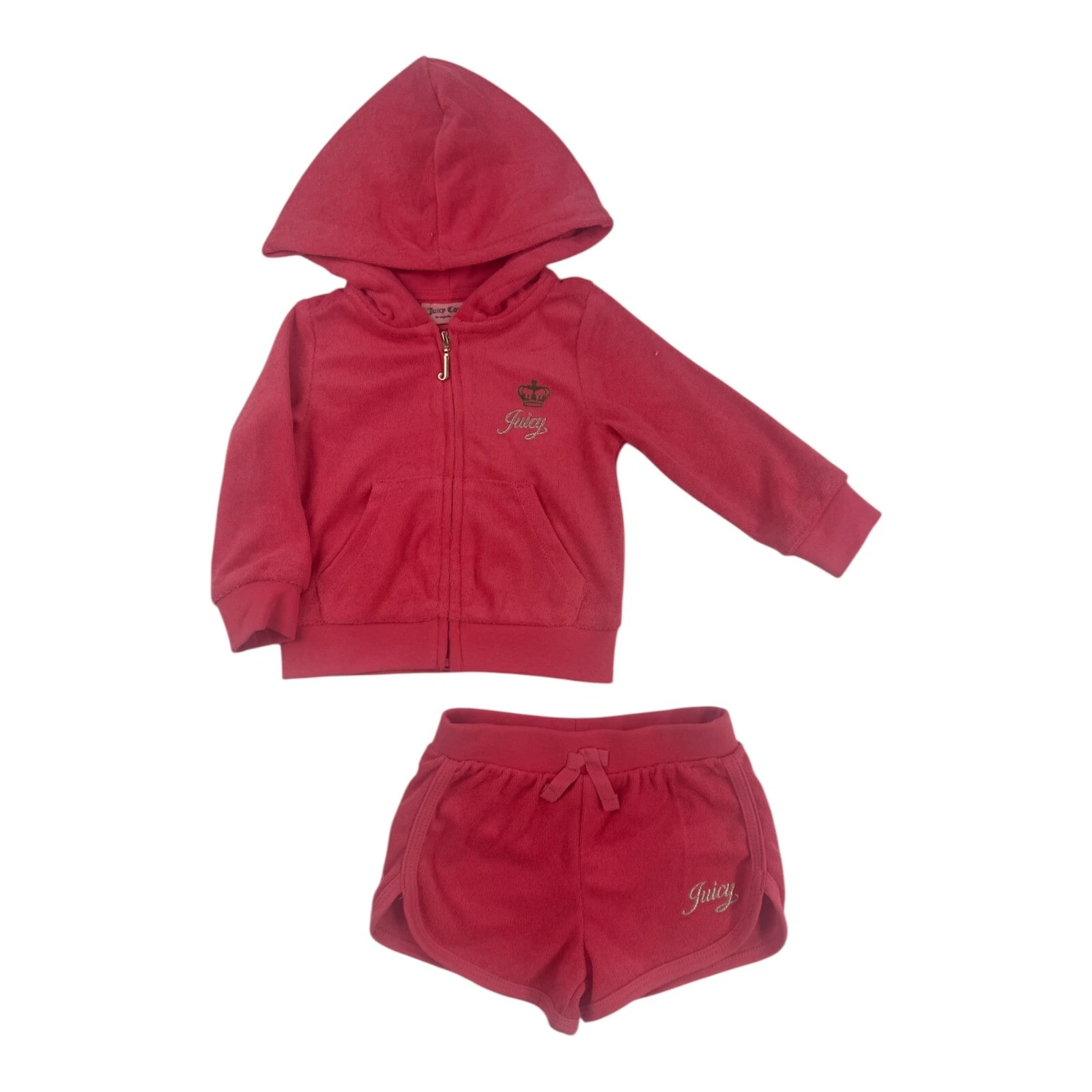 Juicy Couture Girls 2pc Hoodie & Short Set Size 2T,3T,4T,4,5,6, 6X, 7, 8/10, 12