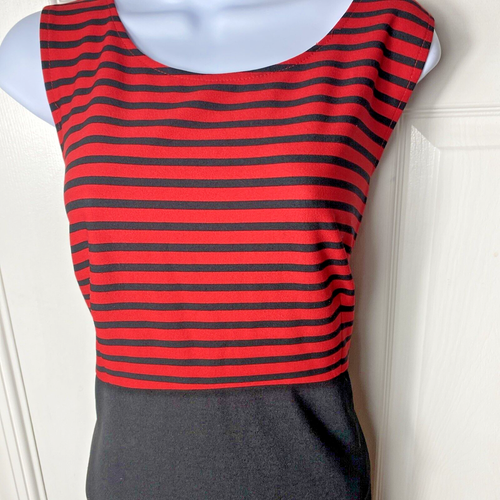 Danny & Nicole Size 16 Sleeveless Red And Black Dress Striped Scoop Neck - Picture 2 of 5