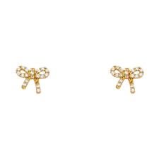 14k Yellow Gold Pave CZ Bow Tie Cute Gift Screw Back Stud Earrings Girls  Kids