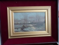 RADAMES SCOPPA-OLIO SU COMPENSATO-PAESAGGIO NOTTURNO CM. 18 X 29-CON CORNICE