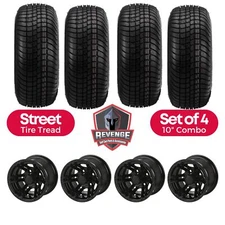 10"  Yukon Matte Black Golf Cart Wheels and Tires Combo (205/65-10) Set of 4
