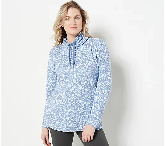 Isaac Mizrahi Live! Soho French Terry Funnel Neck Pullover-Gray