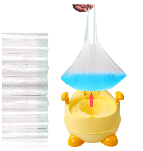 100 Pack Portable Travel Potty Chair Liners with Drawstring, for Kids & Adults