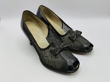 Vintage 40s Naturalizer Black Lacy Peep Toe Bow Pumps Heels Shoes Sz 7 Costume