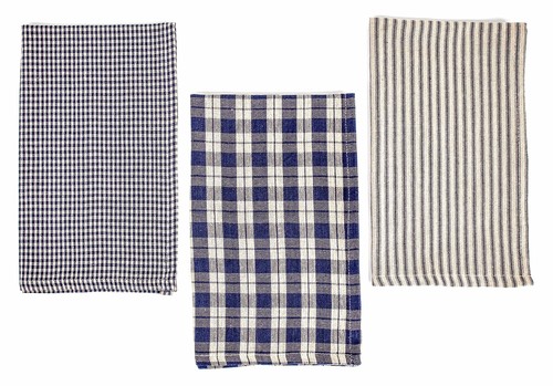 3 PCS Buffalo Plaid Kitchen Towels Farmhouse Dish 100% Cotton Navy Blue - Picture 3 of 7