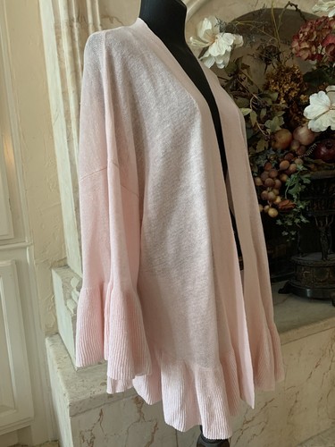 NWT Ann Taylor LINEN PINK Ruffles cardigan ( M/L )