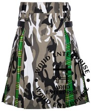 Scottish Handmade Urban Camo with Irish Tartan Hybrid Utility Kilt for Men's