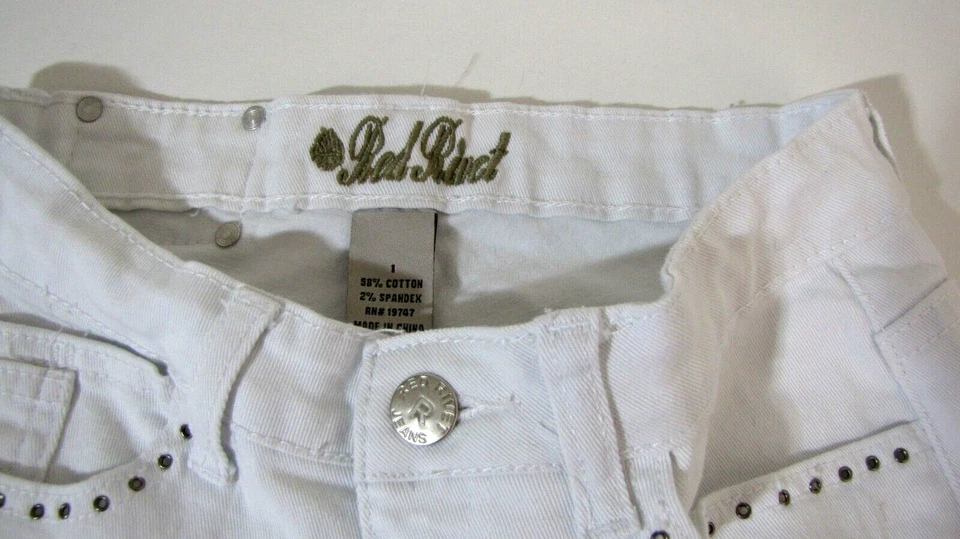 Vaqueros ajustados blancos elásticos denim embellecidos por "Red Rivet" para mujer Jr talla 1 Foto 4 de 4