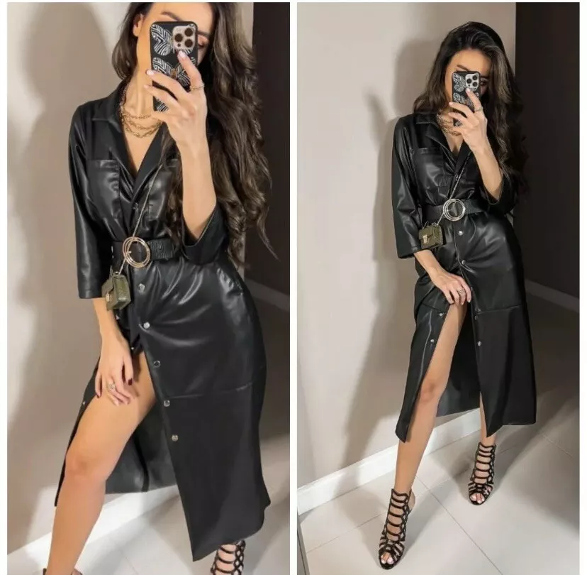 Faux leather belted clearance dress
